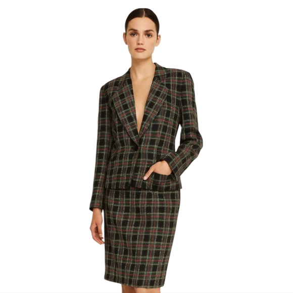 Pendleton Authentic Black Stewart Tartan Plaid Blazer Skirt Wool Suit Set Size 8 - Picture 1 of 14
